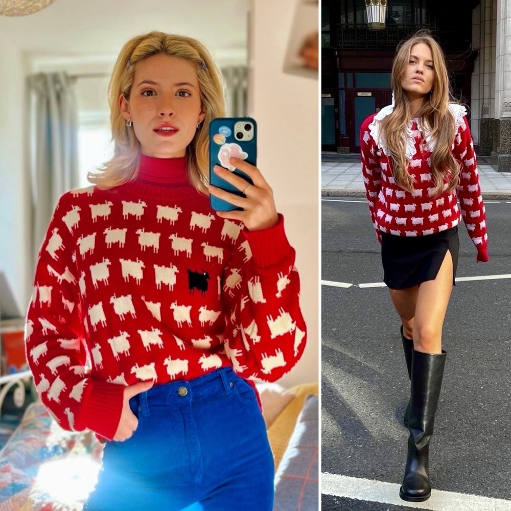 Rowing Blazers Black Sheep Sweater Diana Iconic Red White Wool Knit Pullover M - Picture 16 of 16